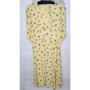 Rebecca‎ Minkoff Cindy Dress Women's Large Yellow Floral Spring Wedding $198 NWT